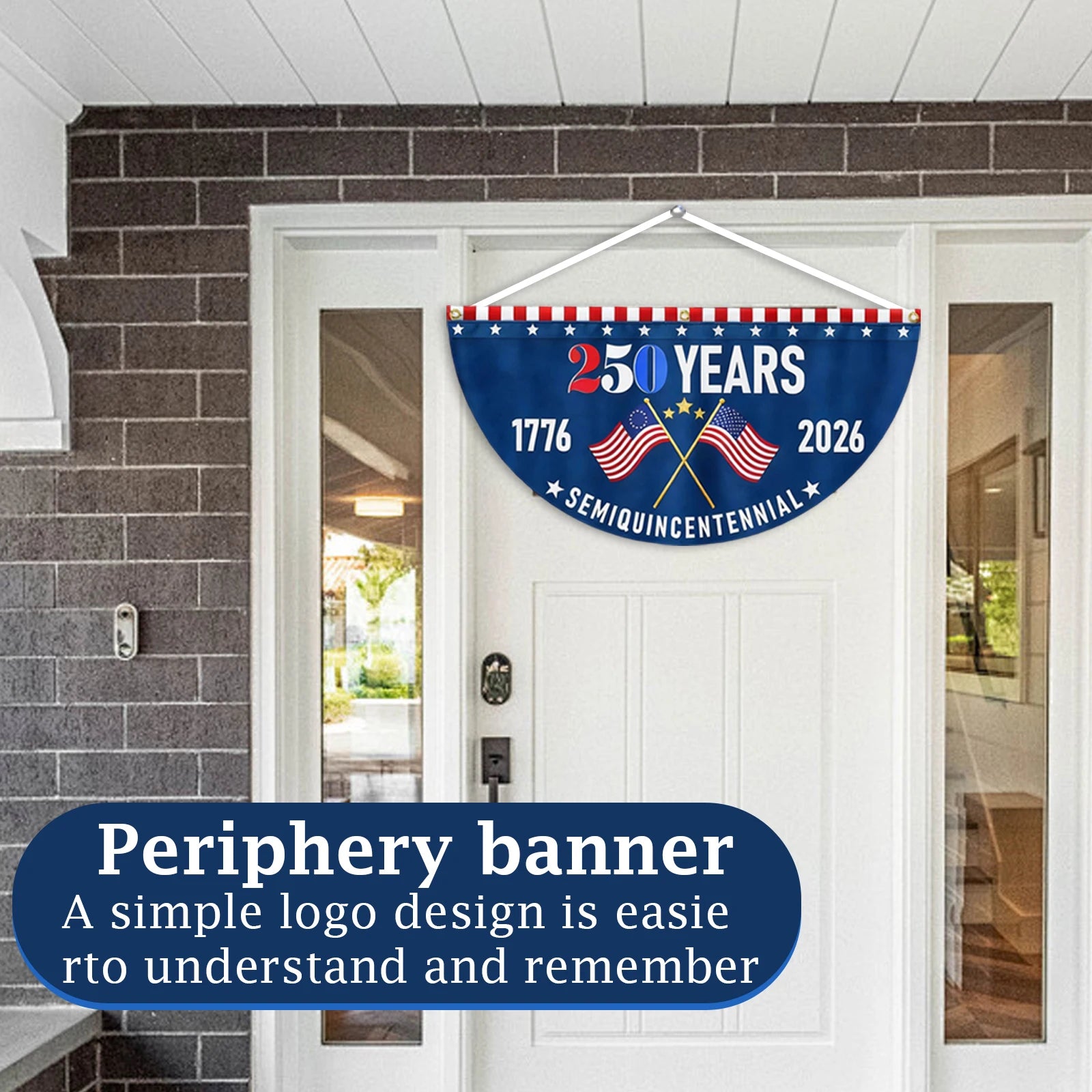 250th USA Anniversary Half-Round Bunting Flag Commemorative Decorative Banner for Parades Town Events Home Garden Decor Qme