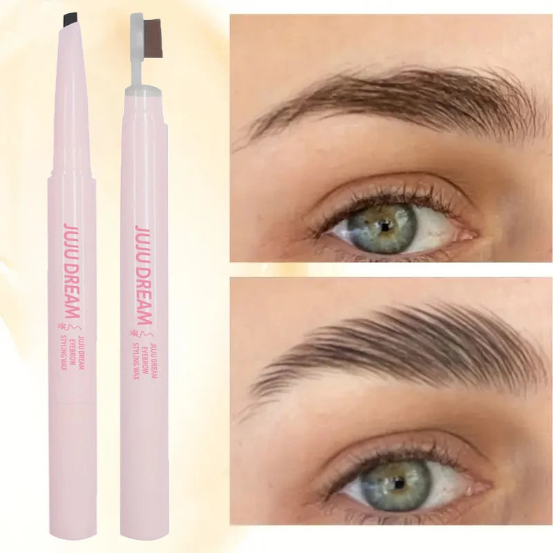 Double head flat core eyebrow wax brush, waterproof and lasting, cream black brown eyebrow, precise styling, clear contour Qme