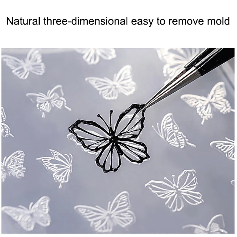Cartoon Butterfly Button Key Lock Silicone Nail Stamping Mold Qme