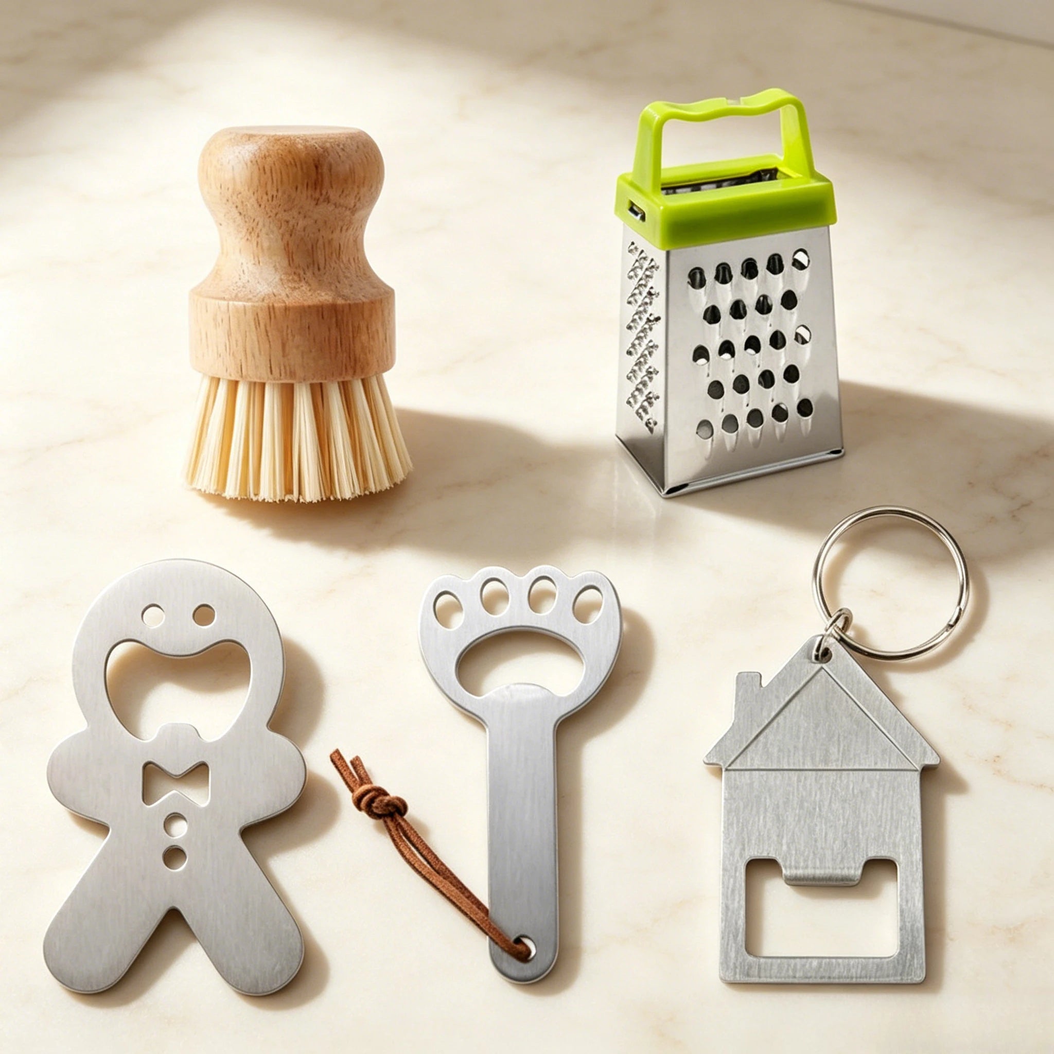 A Lovely Cat Paw Doll Keychain Beer Opener Pendant, Multi Function Vegetable Cutting Grater, Household Kitchen Dish Scrub Brush Qme
