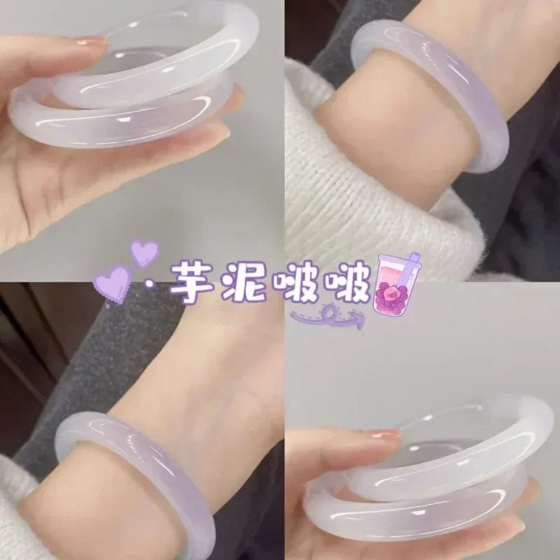 Beautiful Guifei Round Strip Thick Glass Anti Jade Ice Penetrating Bangle Bracelet Ancient Palace Hanfu Jewelry Accessories Qme