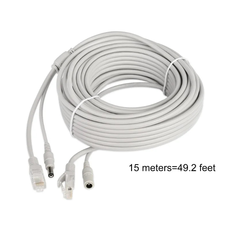 ESCAM 30m/20m/15m/10m/5m RJ45 + DC 12V Power Lan Cable Cord Network Cables for CCTV Network IP Camera Qme