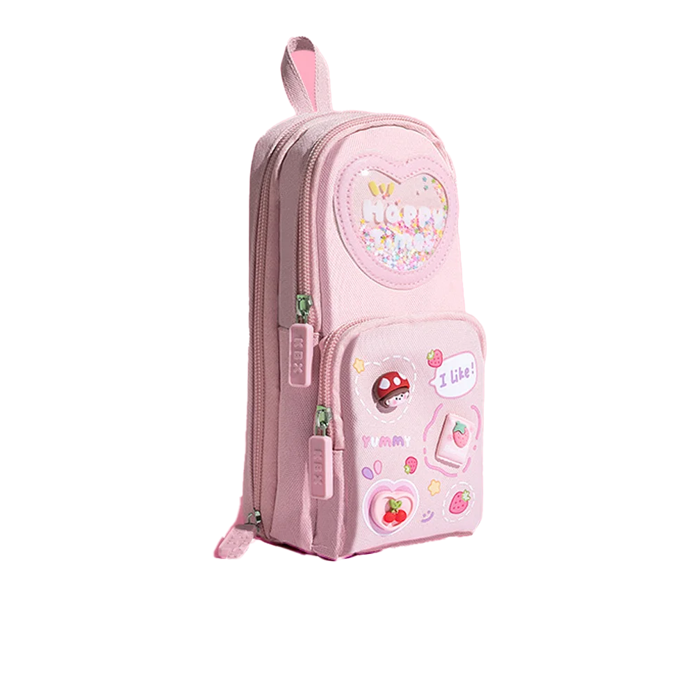 High Appearance Level Large-capacity Schoolbag And Pen Case Primary School Stationery Bag And Box Multi-functional Pen Case Qme Cherry 1pc