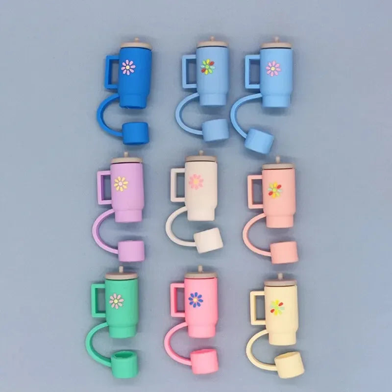 5Pcs Ins Style Cute Silicone Straw Lids Large Diameter Straw Cap Color Silicone Leakproof Plug Cold Drink Accessories Dust Cup Qme