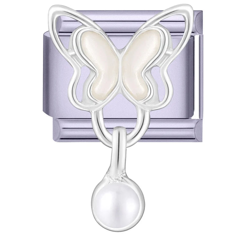 Shiny Zircon Butterfly Moon Stars Bow Purple Italian Charm Links Fit
