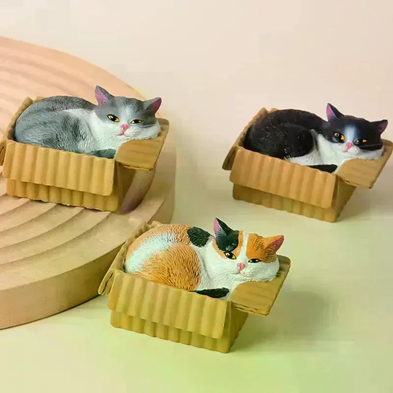 Adorable Cat In Box Napping Resin Figurine Kawaii Desktop Decor Car Ornament Ideal Gift For Cat Lovers Qme