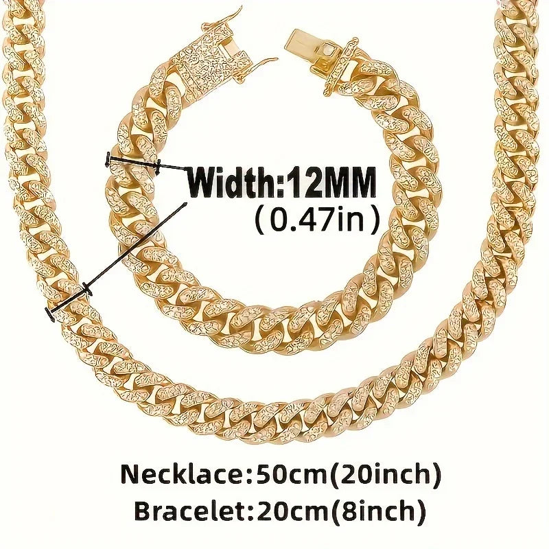 3pcs/set, Men's Rhinestone Wrist Watch & Necklace Bracelet Set, Couple Watch Gift Qme