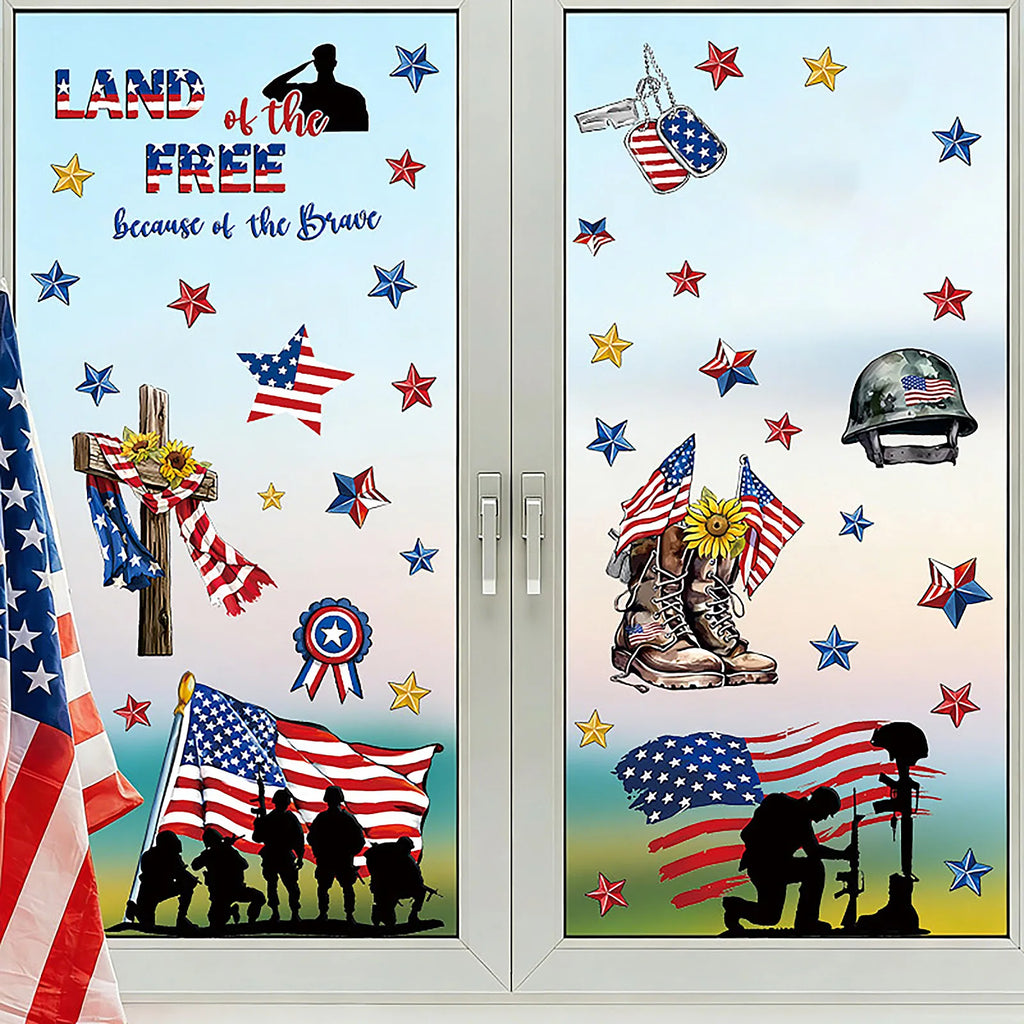 American Independence Day Victory Theme Patten Stickers Glass Window Display Stickers Holiday Party DIY Decorative Supplies Qme