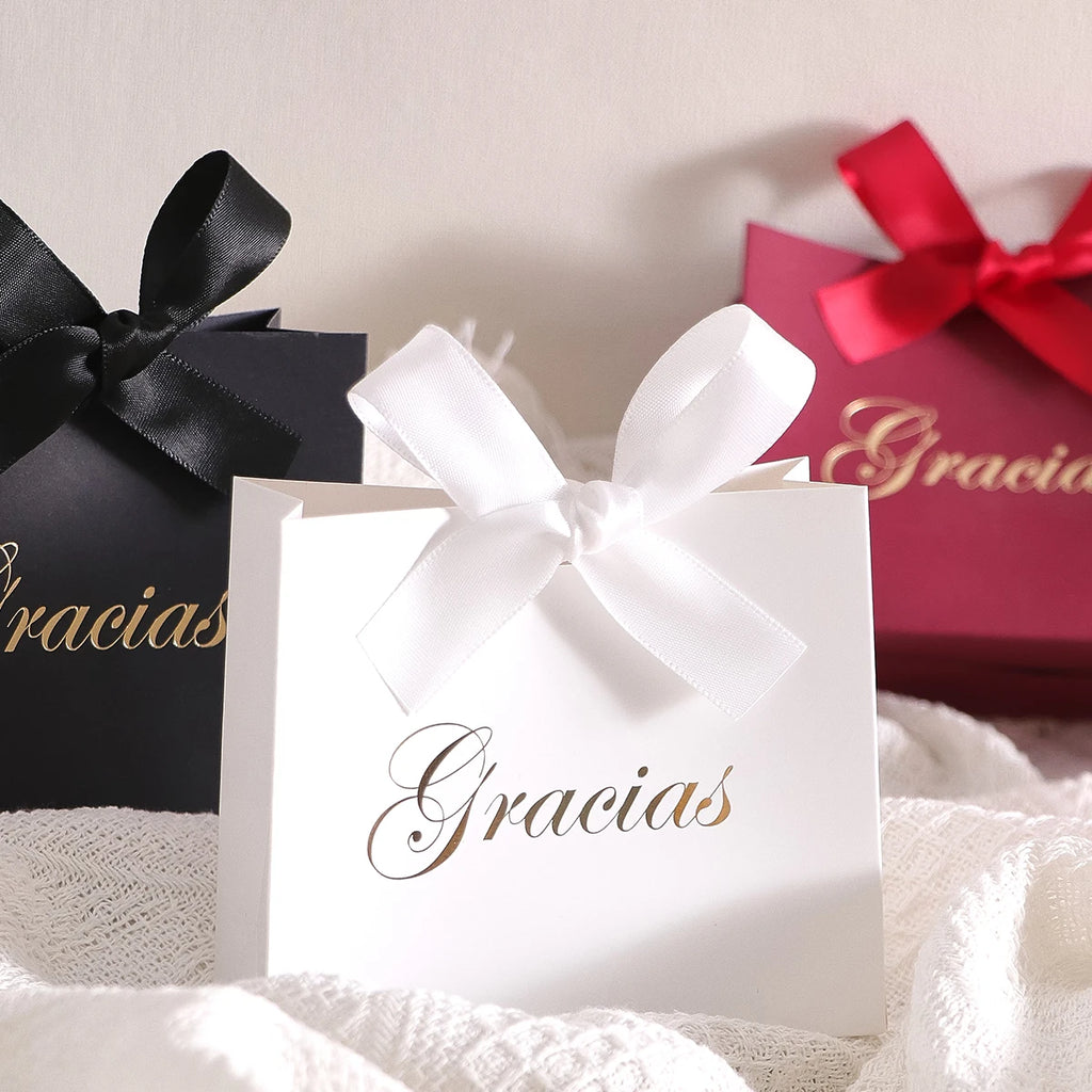 Elegant 5-Piece Gift Box Set With“Gracias” Design and Ribbon - Perfect for Storing Snacks, Candies and Small Gifts - Perfect Fo Qme