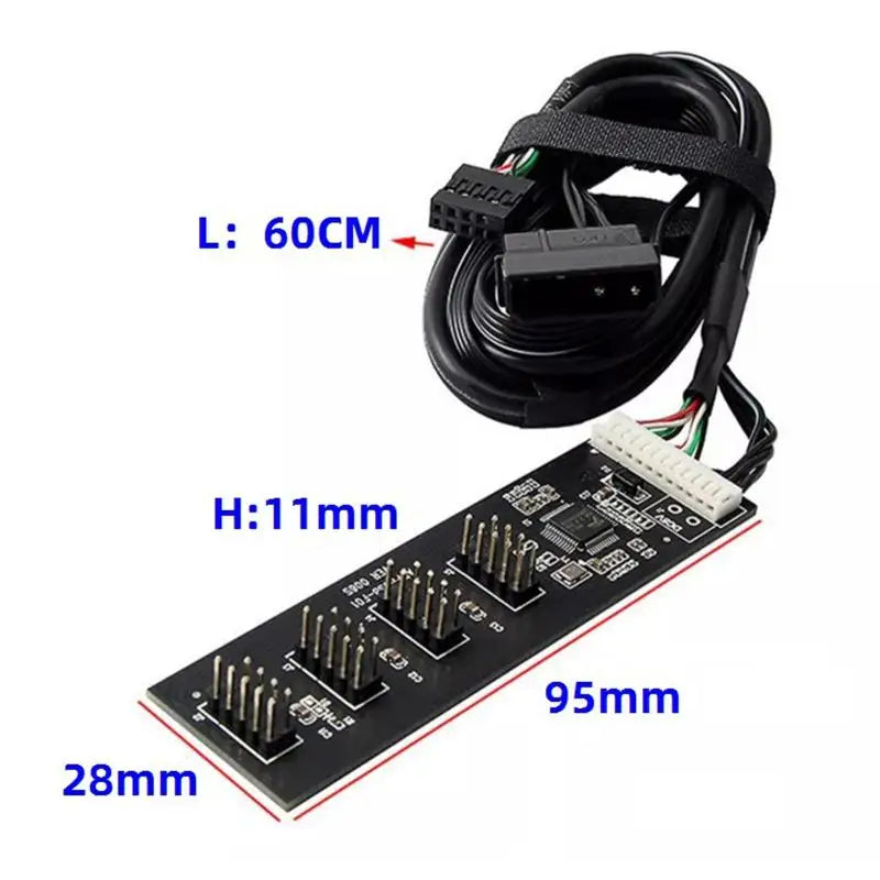 USB Adapter 9Pin Male Quad Splitter 8 Port USB20 HUB Riser Card Qme