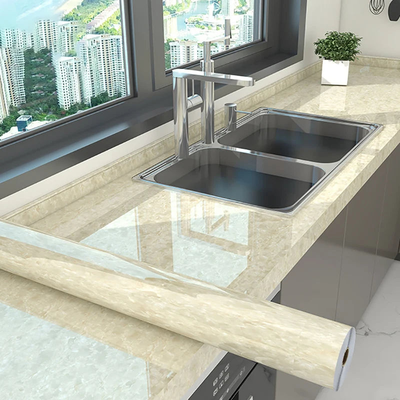 Marble Kitchen Self-adhesive Oilproof Tile Wallpaper Moisture-Proof Countertop Pantry Sticker Bathroom Waterproof Wall Stickers Qme Yellow Flower Jade 40x500cm