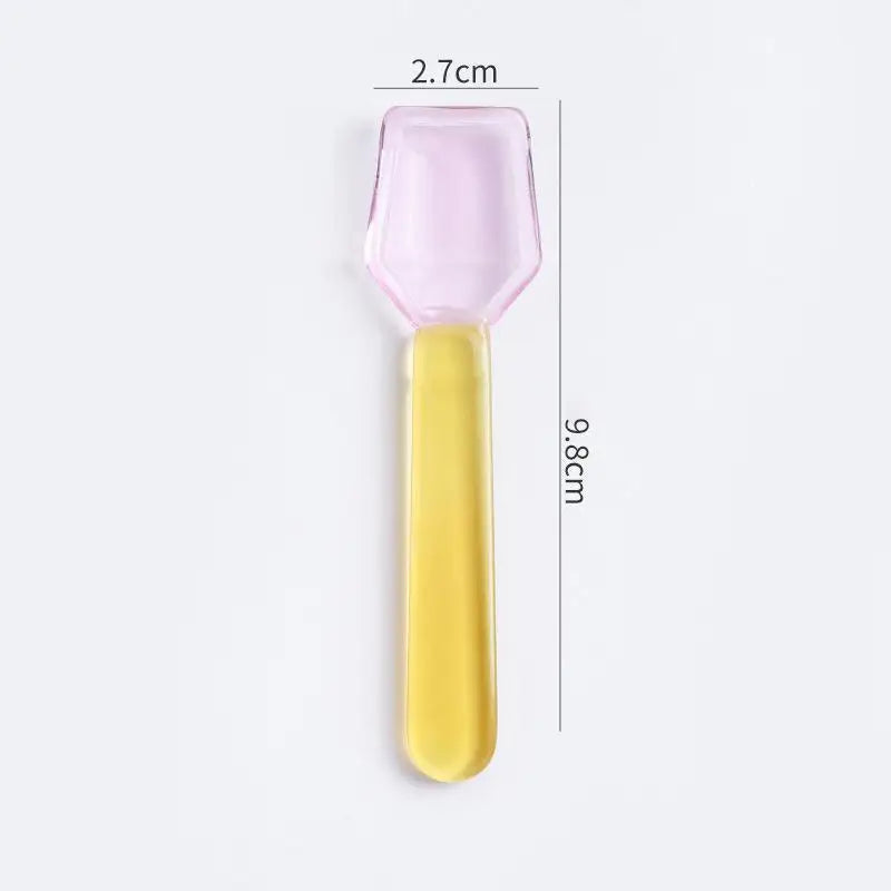 Cute Style Colorful Glass Dessert Spoon Heat Cold Resistance INS Style Ice Cream Spoon Short Handle Coffee Spoon Ice Cream Qme A7