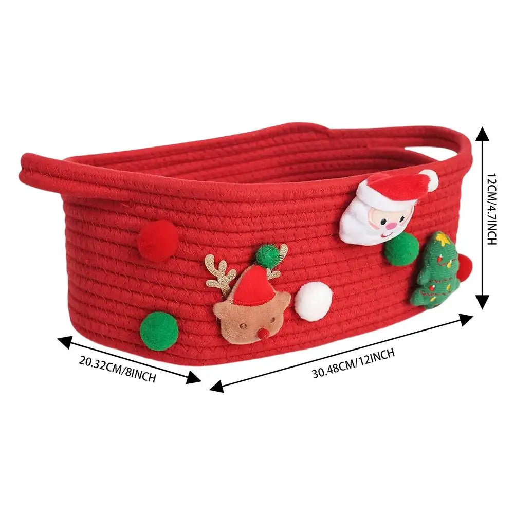 Cotton Basket Christmas Woven Storage Basket with Handles Organizer Bin for Home Kitchen Entryway Bedroom Bathroom Playroom Qme Red