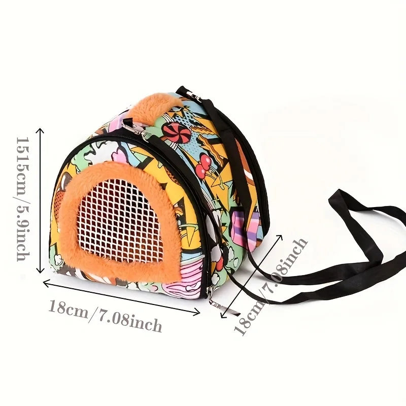 1pc Lovely Cartoon Graphic Small Pet Outing Carrier Bag For Chinchilla, Hamster, Dutch Pig, Hedgehog, Squirrel, Guinea Pig, Parr Qme