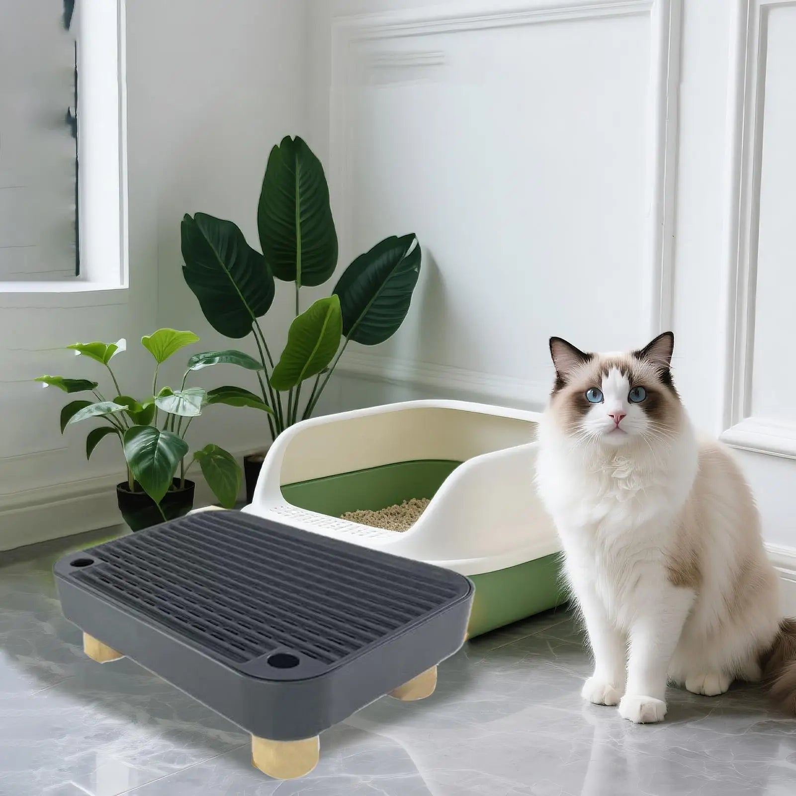 Litter Box Ramp Senior Cat Poop Step Filter Function Anti-tracking Qme