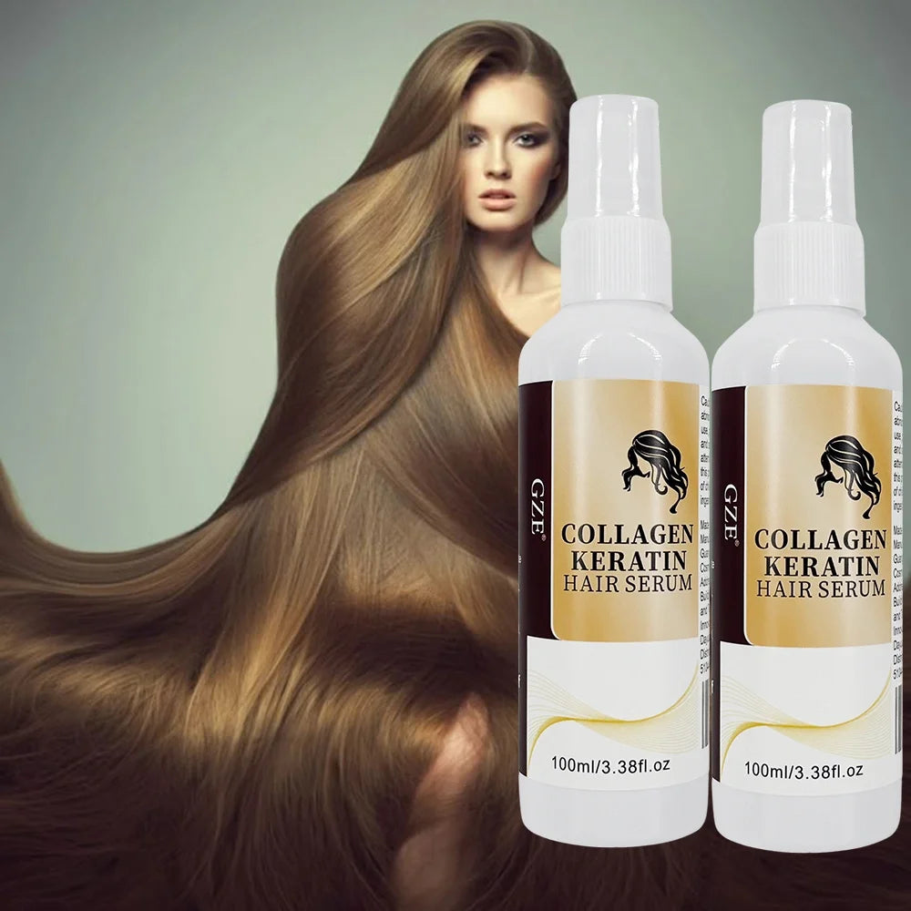 2 Pack GZE Collagen Keratin Hair Serum For Silky Hair Deep Conditioning Hydrating Repair Split Ends Anti-Breakage Qme