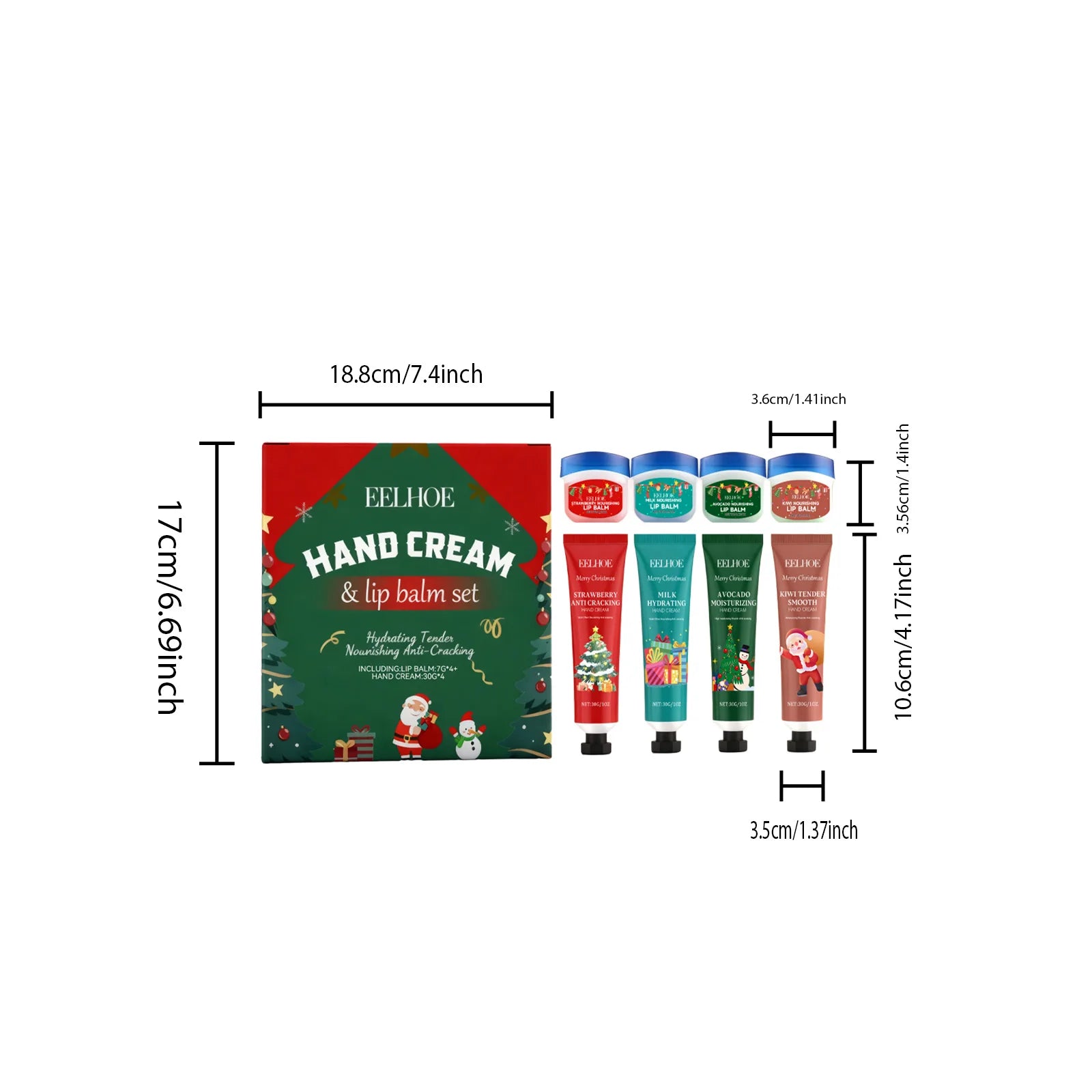 Christmas Hand Cream Lip Balm Set Gift Box Nourishing Moisturizing Anti-dry Cracked Softening Skin Festive Holiday Present Qme 1 Set