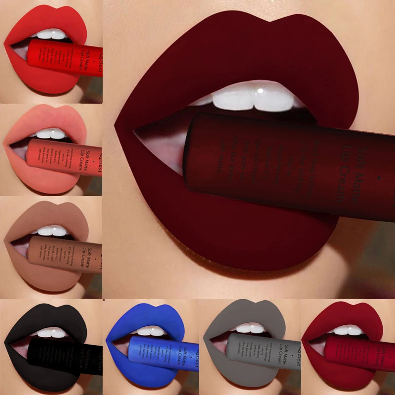 QIBEST Hots Matte Velvet Lip Glaze Moisturizing Lasting Non-stick Cup Lipgloss Not Easy To Fade Lip Stain Waterproof Makeup Qme