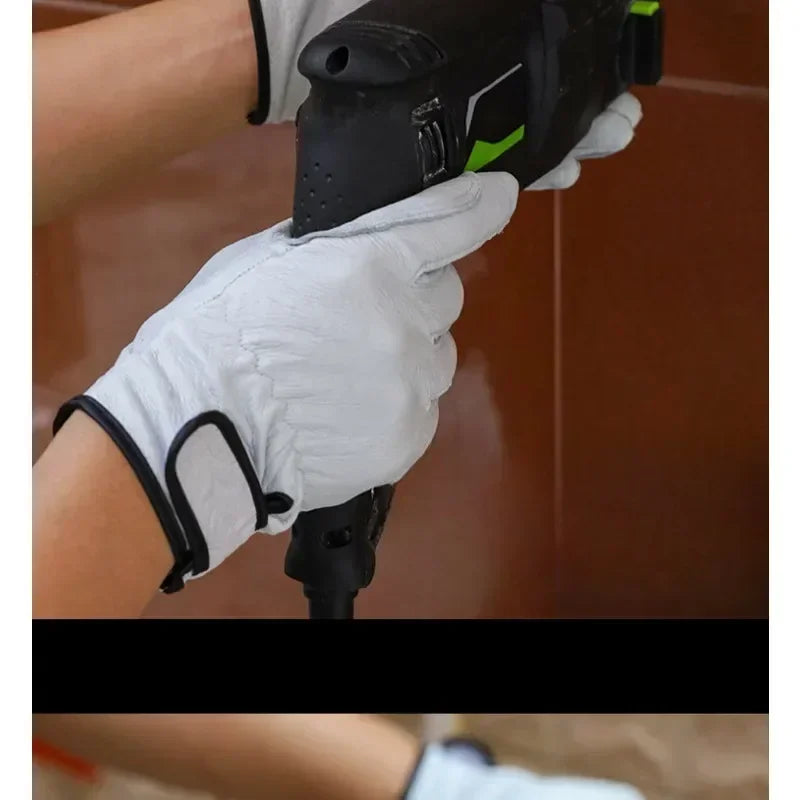 Work gloves sheepskin leather workers work welding safety garden sports motorcycle driver wear-resistant Qme