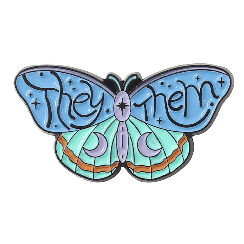 My Pronouns Enamel Pins Cats Butterfly He Him She Her They Them