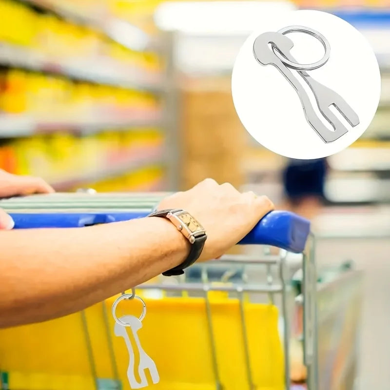 1-4-7 Reusable Stainless Steel Shopping Cart Token, Trolley Token Keychain for Supermarket, Removable Release Key Coin Keyring Qme