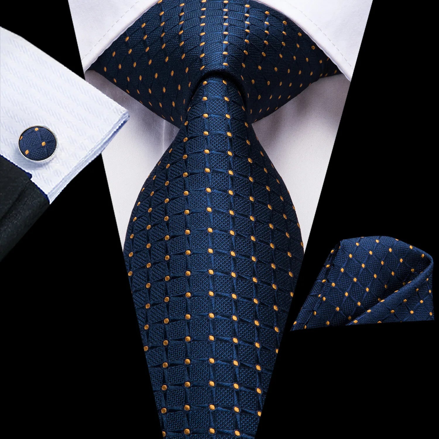 Extra Long Tie Set for Men, 3-Piece Wedding Accessories with Cufflinks & Pocket Handkerchief, Striped/Floral Design Qme DPTH-LDSN3529