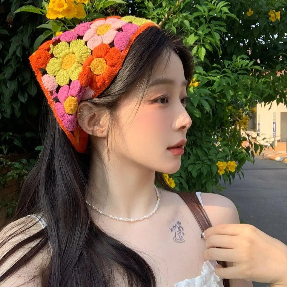 Cute Hair Band Knitted Headband Floral Bohemian Women Scarf Girl Qme