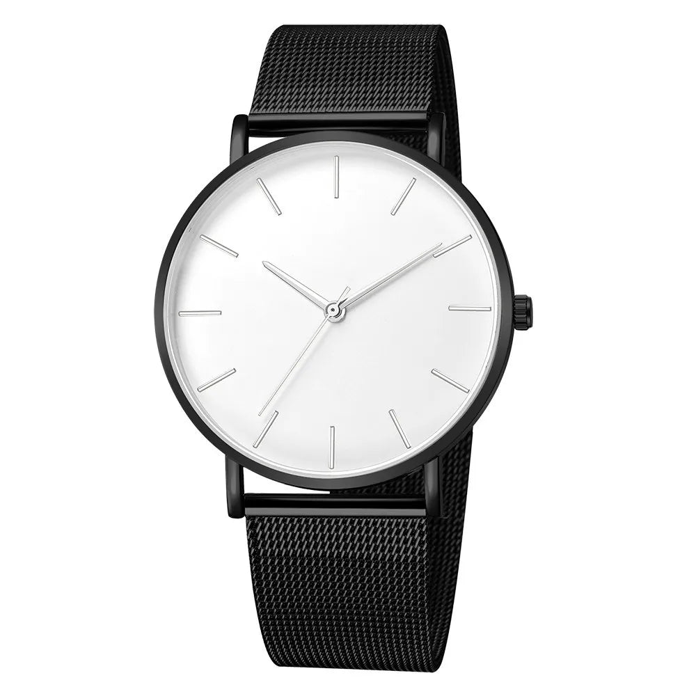 Reloj Mujer Ladies Fashion Metal Hour Casual Watch Simple Quartz Wrist Watch Female Black Mesh Stainless Steel Watch Saa Bracele Qme Black white