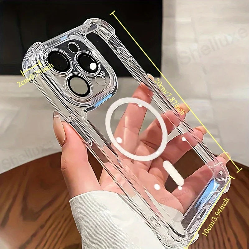 New Premium Magnetic Wireless Charging Phone Case, Transparent Shock-Resistant Hard Shell, Compatible with for iphone 16, 15 Qme