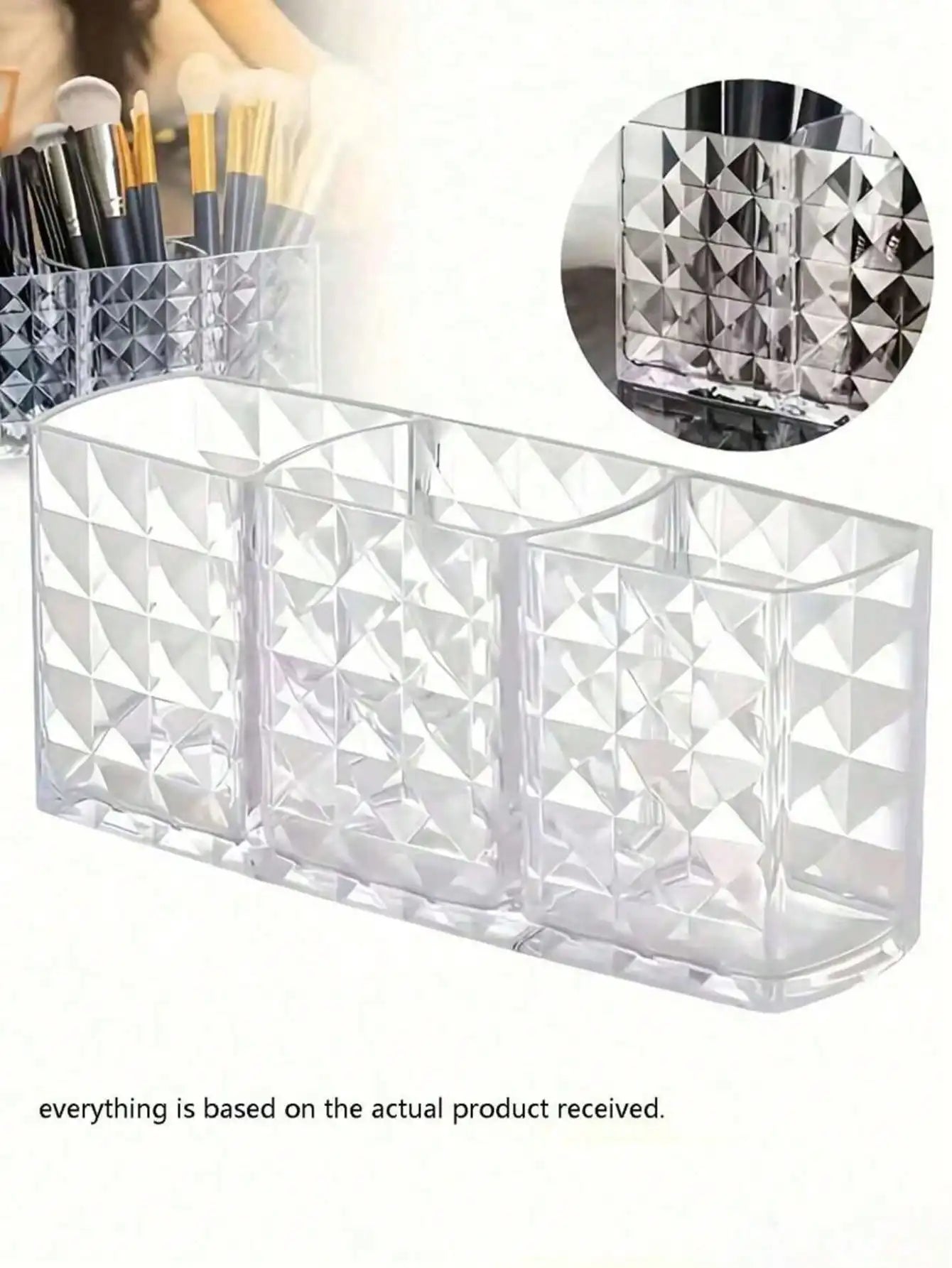 Clear Acrylic Makeup Brush Organizer 3 Compartments Cosmetic Storage Qme 1pc