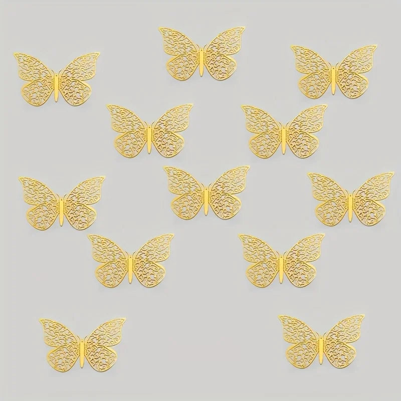 12 Hollowed Out Butterfly Wall Stickers Three-dimensional Simulation Qme