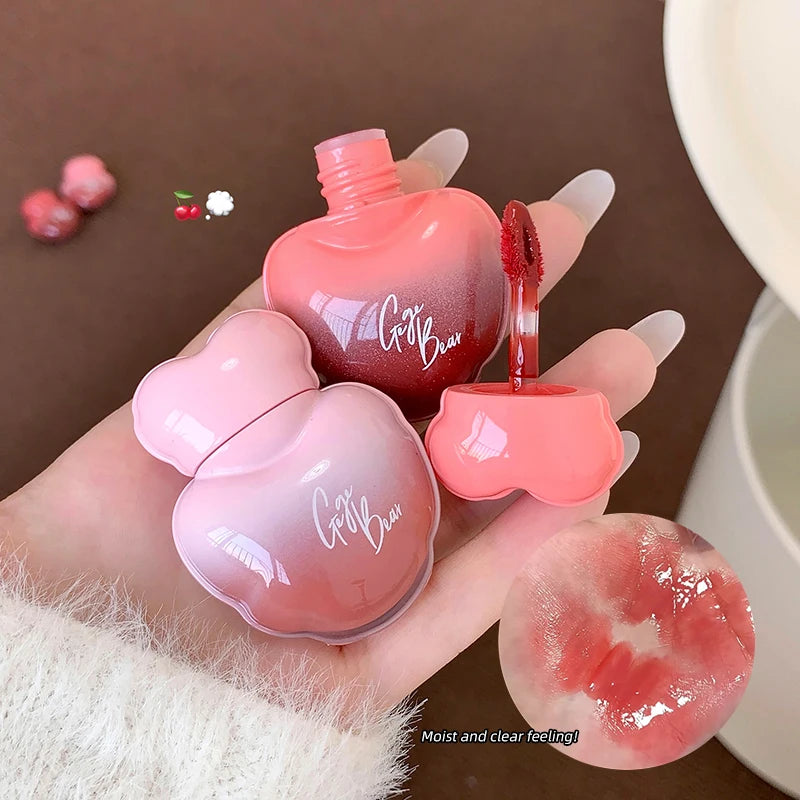 Gege Bear Heart Shape Water Light Lip Llaze Mirror Lipstick Gloss Qme