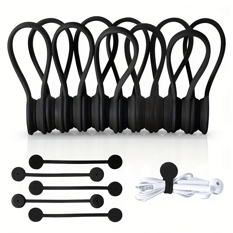 10pcs Magnetic Cable Clip - Black Magnetic Silicone Cable Organizer Cable Ties Reusable Cable Ties for Home, Kitchen, Office Qme