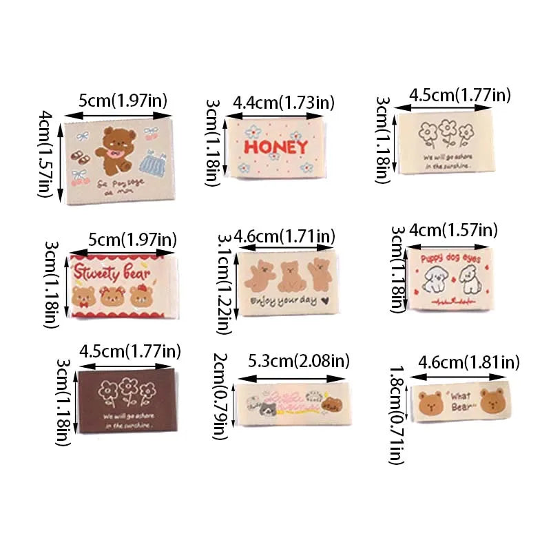20pcs 18-53mm Cute Flower/Bear/Dog Fabric Labels, Handmade Sew On Tags for DIY Clothes Bags Crafts Decoration cp4294 Qme