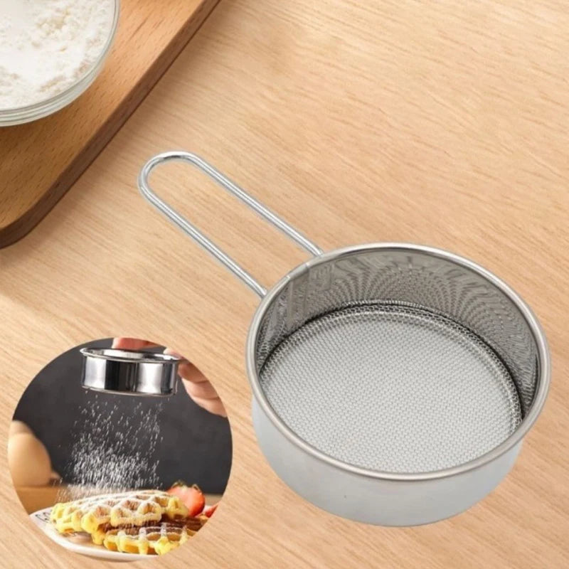 304 Stainless Steel Flour Sifter Hand-held Baking Tool 40-mesh Sieve Household Kitchen Mesh Sifter Powdered Sugar Sifter. Qme
