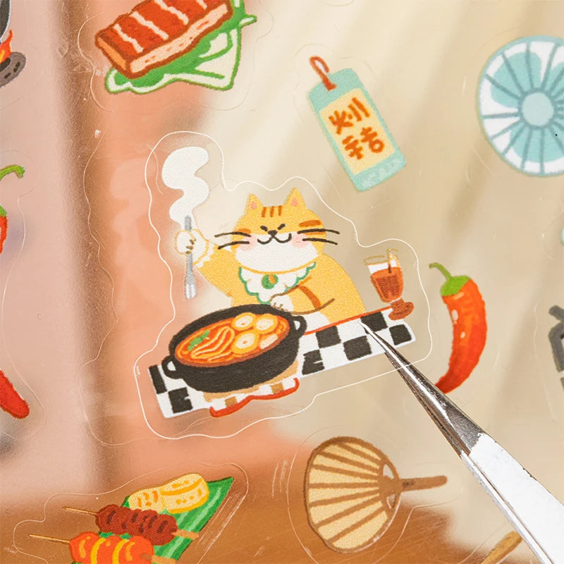 Vibrant Food & Cat Series Sticker Pack, Decor Stickers for Notebooks, Junk Journals, Water Bottles, Storage Boxes & Phone Cases Qme
