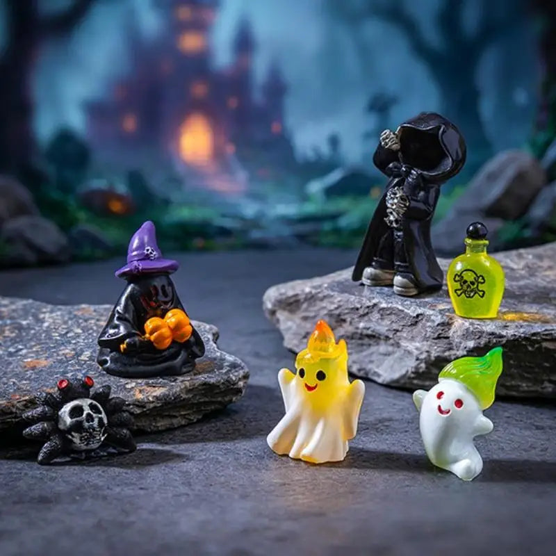 Halloween Miniature FigurineHouse Chair Halloween Mini Resin Cartoon Scary Statue Party Ornaments Qme