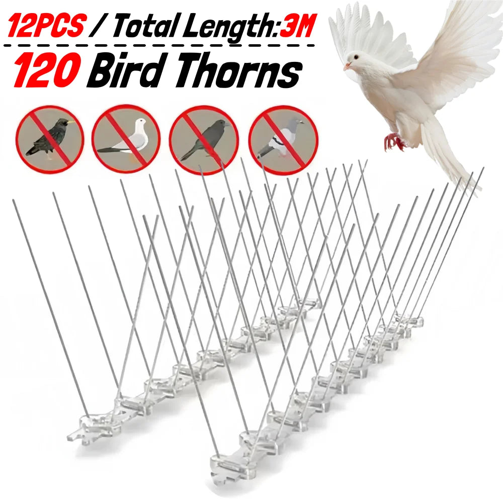 Stainless Steel Anti Bird Thorn Fence Deterrent Anti Bird Pigeon Squirrel Spikes Catcher for Garden Fence Roof Anti Bird Spike Qme 120 Bird Thorns-3M