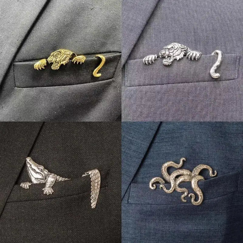 Durable Zinc Alloy Vintage Crocodile Tiger Shaped Engraved Men's Suit Qme