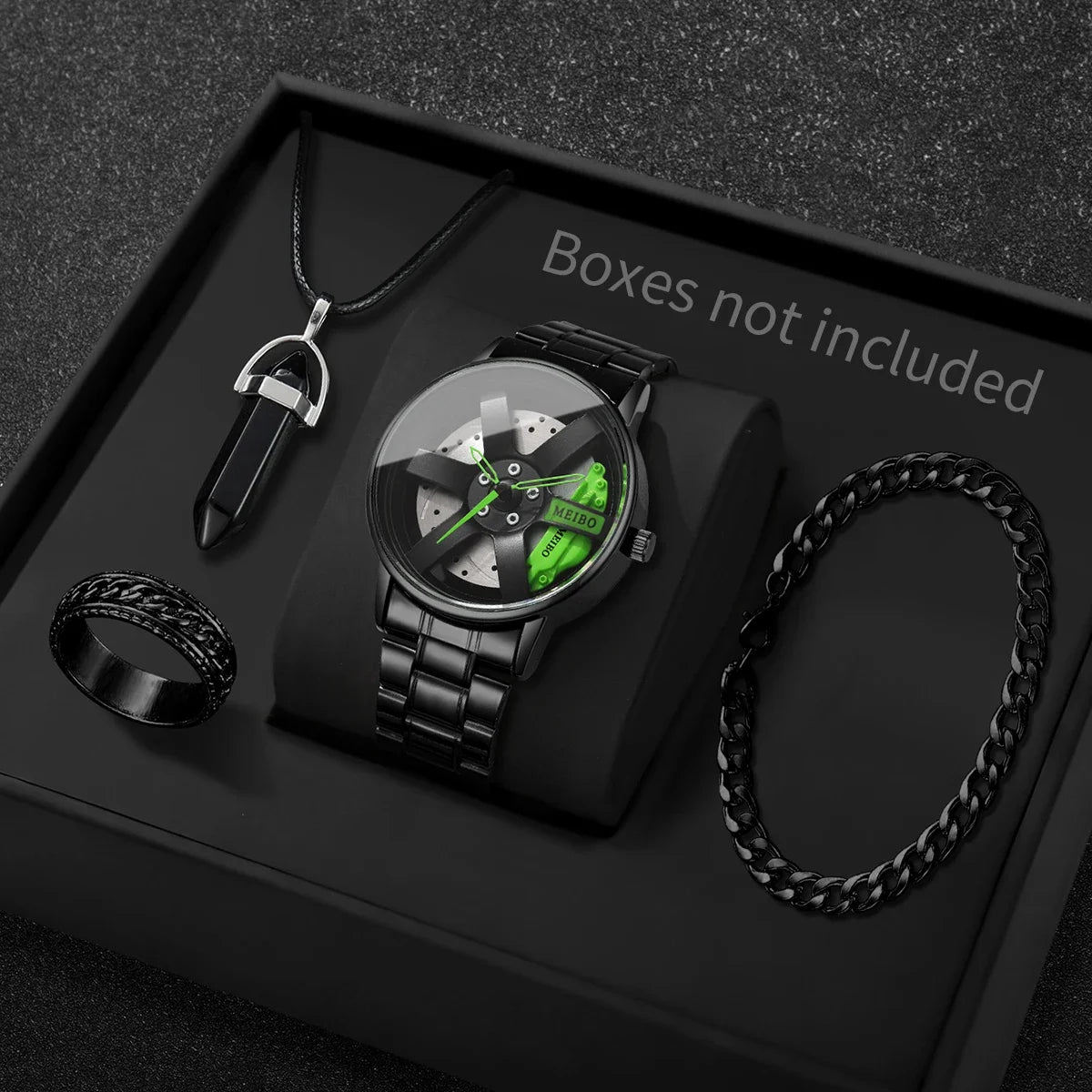 4PCS Fully automatic non mechanical watch men's car wheel hub quartz watch Korean version trendy student watch Qme A Green Without Box