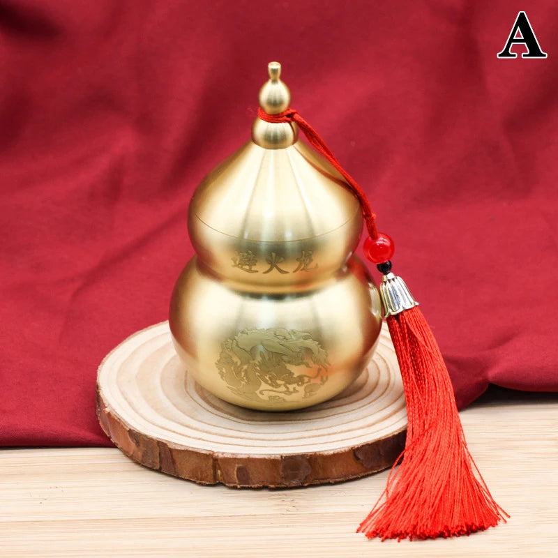 Feng Shui Chinese Brass Wu Lou Gourd Treasure Statue Table Bookshelf Qme A