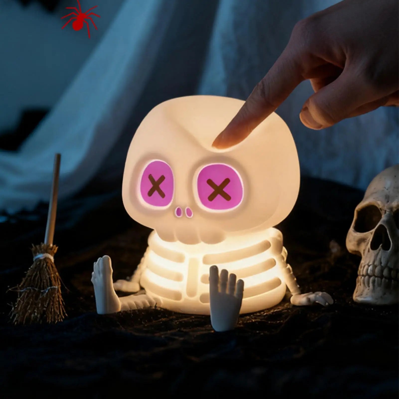 Skeleton Night Lights Cute Nightlight Halloween Decor Bedside Lamp For Halloween Party Indoor Home Bedroom Dorm Apartment Table Qme
