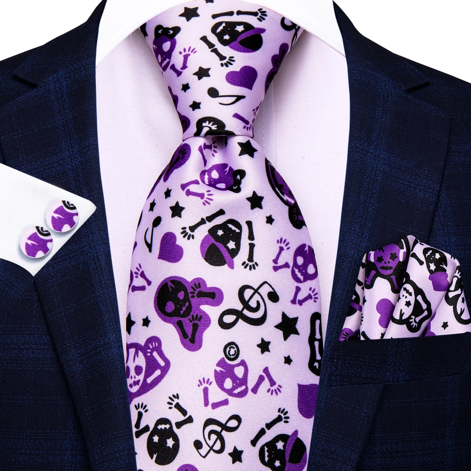 Hi-Tie Halloween Ties for Men Funny Necktie Thanksgiving Tie Handkerchief Cufflinks Gift for Men Gravats Novelty Designer Qme HT-N-0027