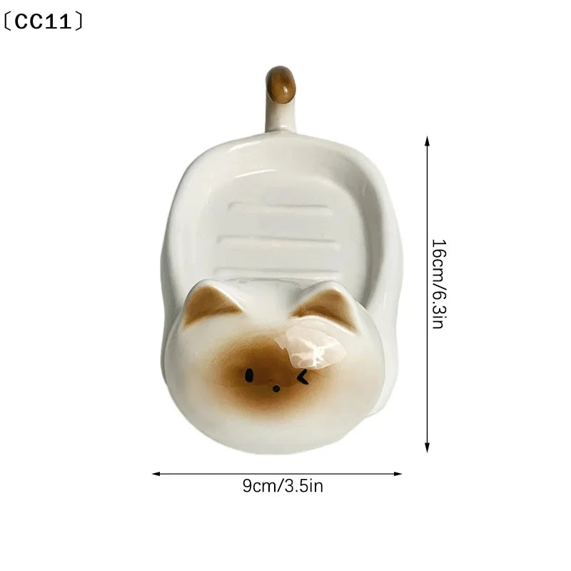 Siamese Cat Ceramic Soap Box Simplicity Household Creative Cute Qme