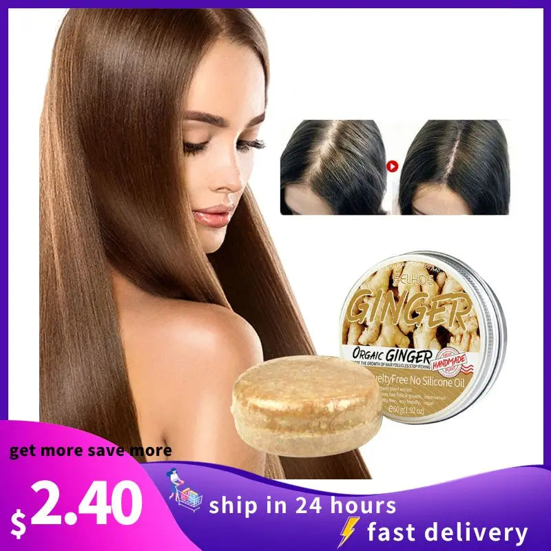 Ginger Shampoo Soap Ginger Hair Regrowth Shampoo Bar Anti-Hair Loss Natural Ginger Shampoo Soap For All Hair Types Qme
