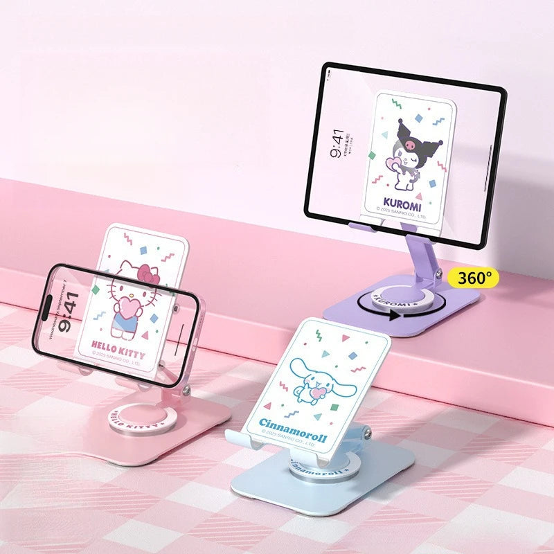 Hello Kitty Kuromi Metal Telescopic Phone Stand Desktop Hands-Free Stand Rotating Multifunctional Phone and Tablet Stand Qme