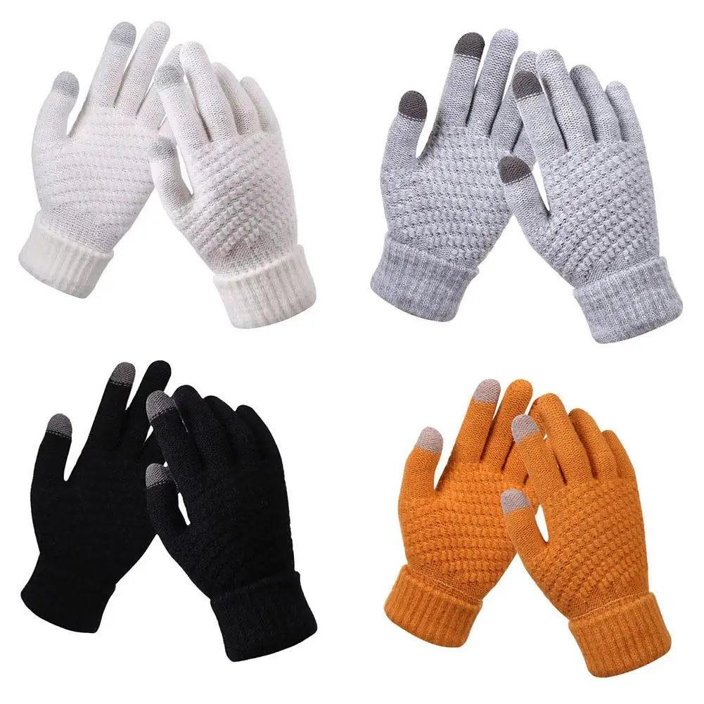 1Pair Women Gloves Knitted Solid Autumn Winter Hand Warmer Thicken Lining Skiing Short Wrist Female Full Fingered Mittens Qme