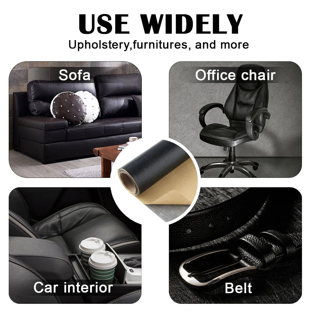 Self-Adhesive Leather Repair Patch Sofa Black PU Leather Sticker for Furniture Table Chair Clothes Car Seats Shoe Bags Fix Patch Qme