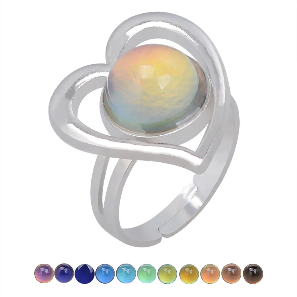 Change Mood Ring Open Retro Gem Emotion Feeling Changeable Ring Temperature Control Gems Color Changing Rings for Women Female Qme