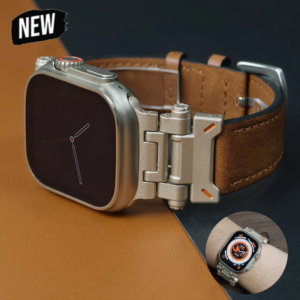 Leather Band for Apple Watch Ultra 2 49mm Men Watchband Strap Correa Bracelet for IWatch series 9 7 8 6 5 4 Se 3 45mm 44mm 42mm Qme